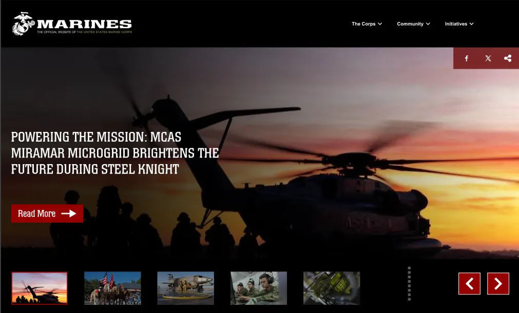 Marines-themed prototype homepage